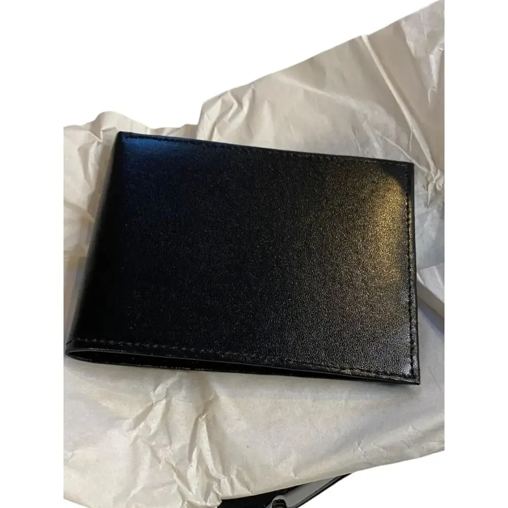 New Black Bifold Mens Split Grain Leather Wallet